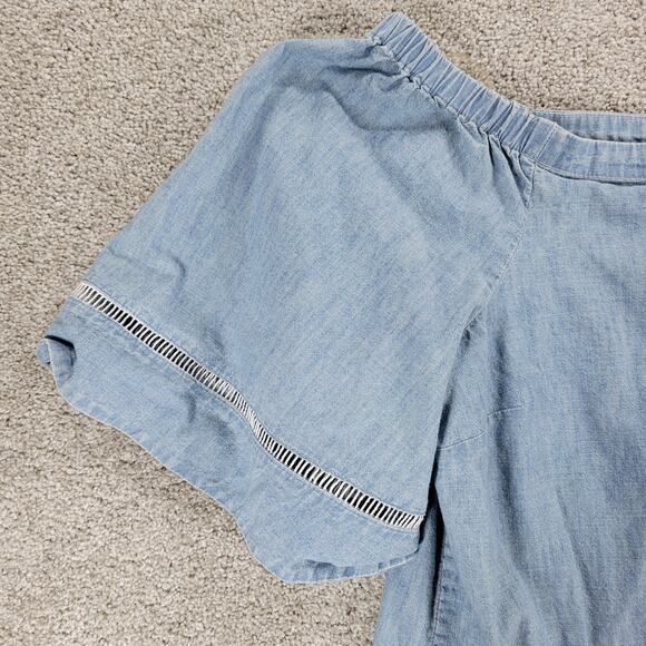 Lauren Ralph Lauren Chambray Off Shoulder Top‎ Womens XL Blue Denim Bell Sleeve - Picture 5 of 12
